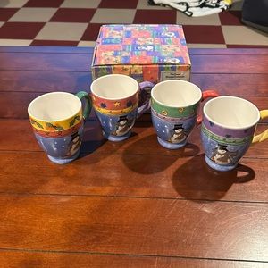 4 Sango Sweet Shoppe Snowman Christmas Mugs 16oz Sue Zipkin New in Box